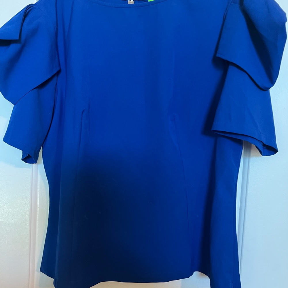 Xtaren Royal Blue Ruffle Sleeve Blouse